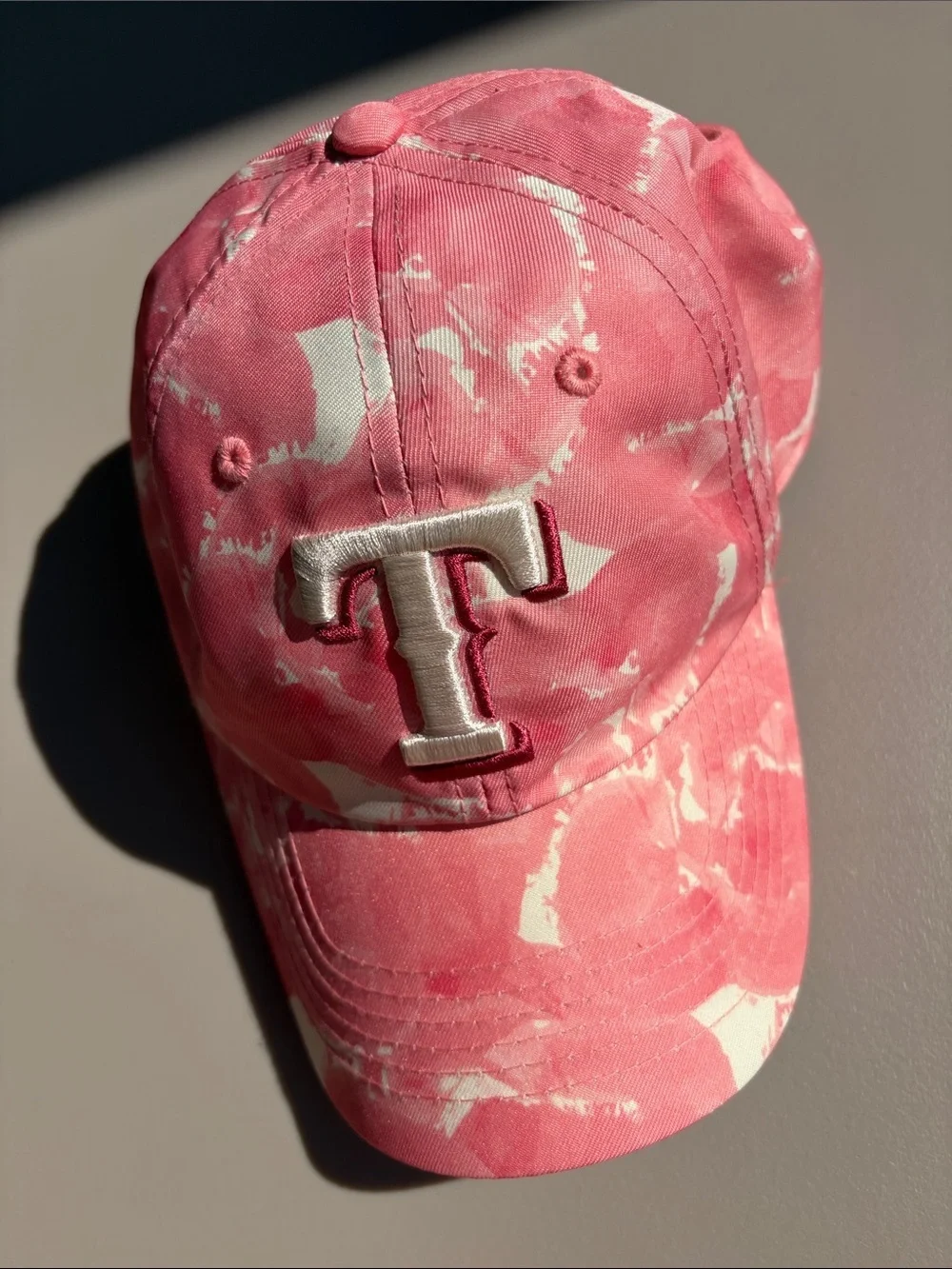 MLB TEXAS RANGERS Pink Tie-Dye Baseball Cap with Embroidered 'T'